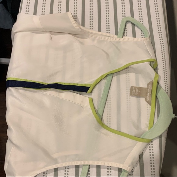 BR White Top | Lime Green and Navy Accent | Split Neck | Size S - Picture 4 of 5